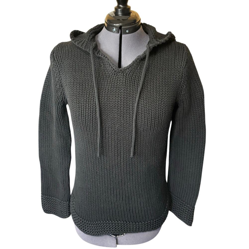 GAP Black Hooded Sweater Sz Small Heavy Knit 100% Cotton Casual Pullover